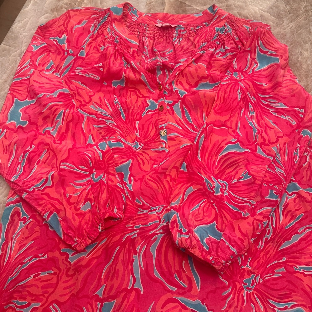 Lilly Pulitzer Pink and Blue Floral Blouse